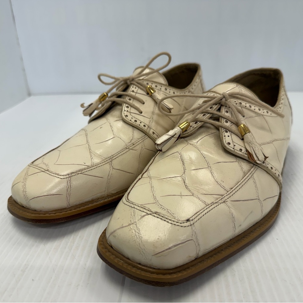 Giorgio Brutini Cream Leather Dress Oxford Lace Up Shoes Men’s Size 10